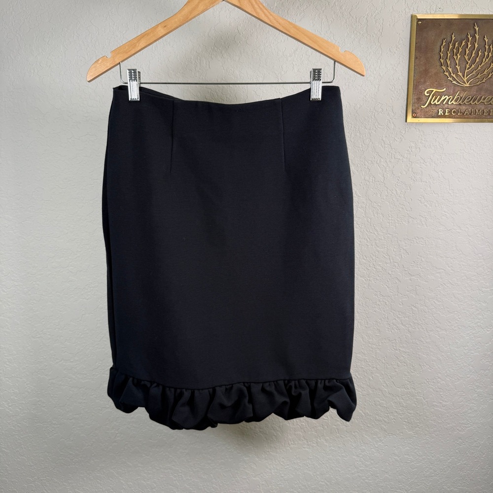 Maeve Anthropologie Black Textured Ruffle Hem Pencil Skirt Size 10 Office Wear - Picture 3 of 7